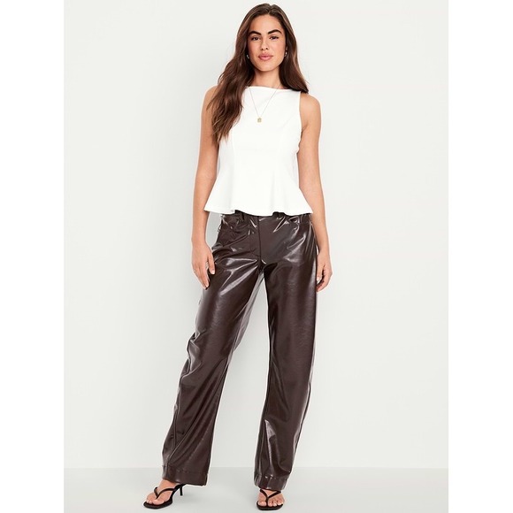 Old Navy Pants - NWT Old Navy Faux Leather Barrel Leg Pants Brown Size 4 Tall